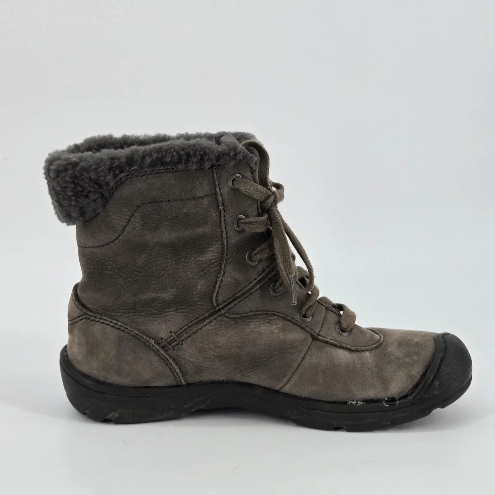 Keen Presidio Black Olive Leather Shearling Winter Hiking Bumper Boot Women Sz 6